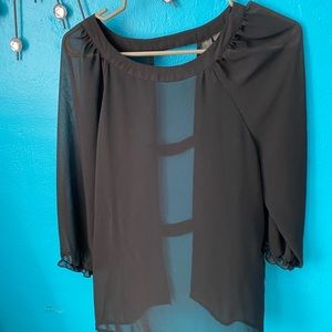 Petticoat Alley Black Sheer Shirt with Open Back